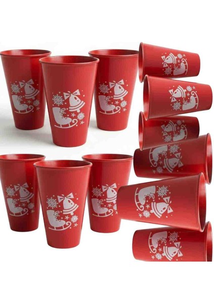 Yılbaşı Resimli Plastik Bardak 12 Ad Kırmızı