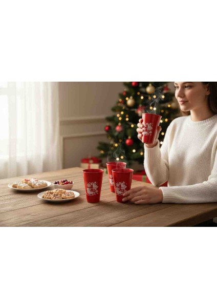 Yılbaşı Resimli Plastik Bardak 12 Ad Kırmızı modelleri