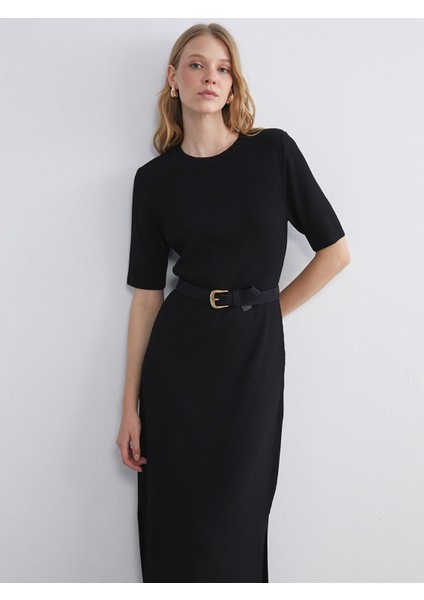 Yeni Sezon Bisiklet Yaka Triko Elbise