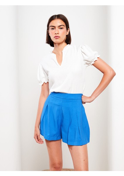Yeni Sezon Kadın Yüksek Bel Rahat Kalıp Düz Şort