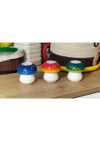 3'lü Mantar Mumluk Şamdan Seti Dekorasyon Parti Süsü Tealihgt