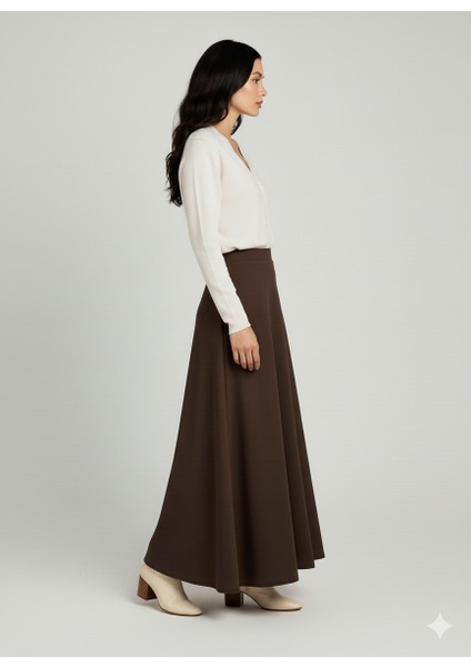 Scuba Uzun Kloş Etek Puf Scuba Kloş Etek Kahverengi Scuba Etek Tesettür Scuba Etek fiyatları