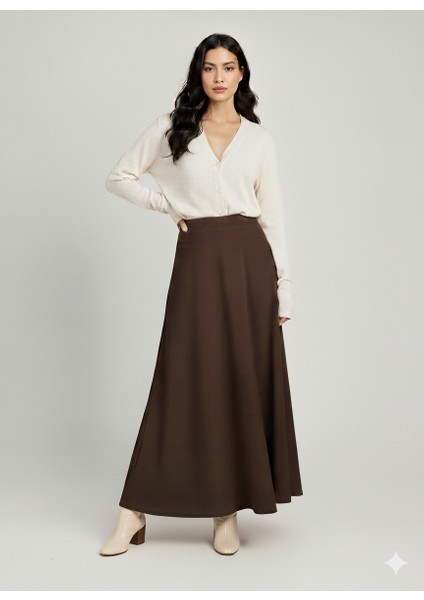 Scuba Uzun Kloş Etek Puf Scuba Kloş Etek Kahverengi Scuba Etek Tesettür Scuba Etek modelleri