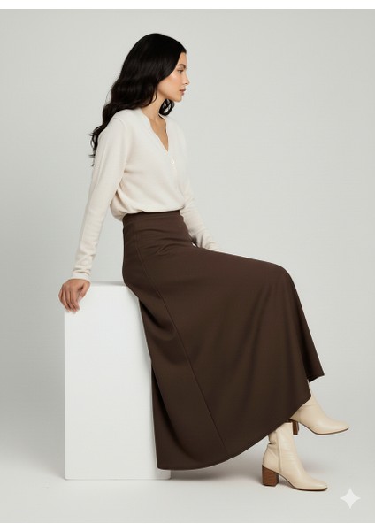 Scuba Uzun Kloş Etek Puf Scuba Kloş Etek Kahverengi Scuba Etek Tesettür Scuba Etek indirimleri