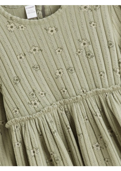 Yeni Sezon Bisiklet Yaka Uzun Kollu Çiçek Desenli Kız Çocuk Elbise fiyatları