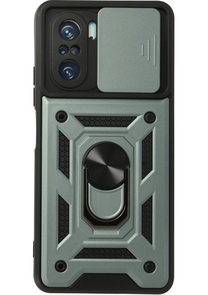 Xiaomi Poco F3 Kılıf Pars Lens Yüzüklü Silikon - Yeşil