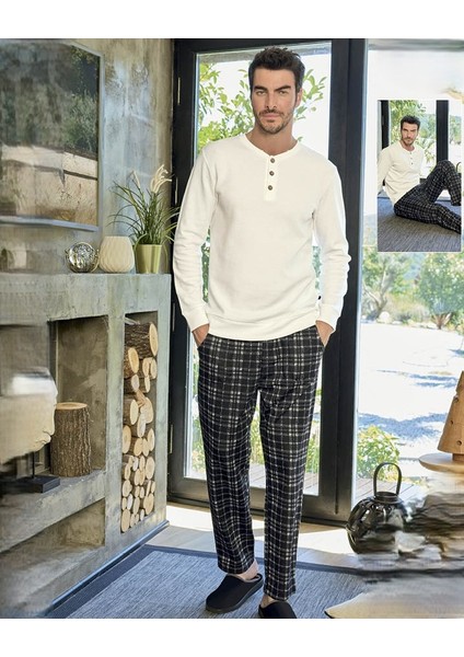 Erkek Waffle Patlı Uzun Kollu Pijama Takımı 240754