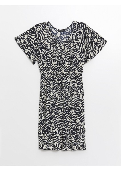 Yeni Sezon Bisiklet Yaka Desenli Kısa Kollu Elbise indirimleri