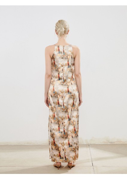 Yeni Sezon Halter Yaka Desenli Askılı Elbise fırsatları