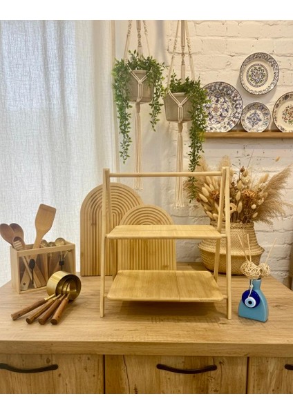 2 Katlı Bambu Baharatlık Standı – En Büyük Boy, Doğal Bambu Düzenleyici ve Mutfak Organizeri, Çay, Kahve Standı fiyatları