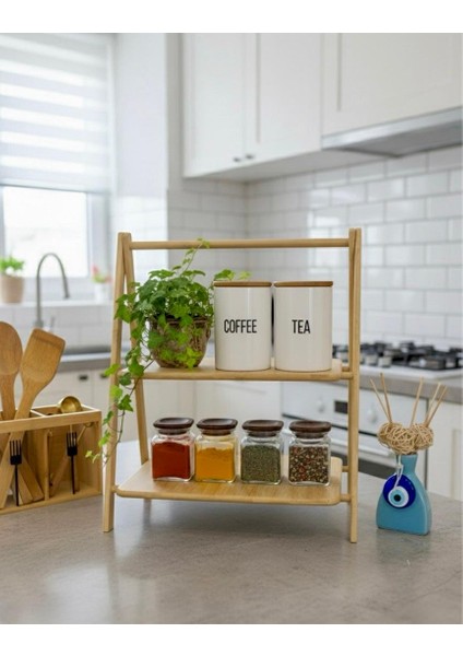 2 Katlı Bambu Baharatlık Standı – En Büyük Boy, Doğal Bambu Düzenleyici ve Mutfak Organizeri, Çay, Kahve Standı modelleri