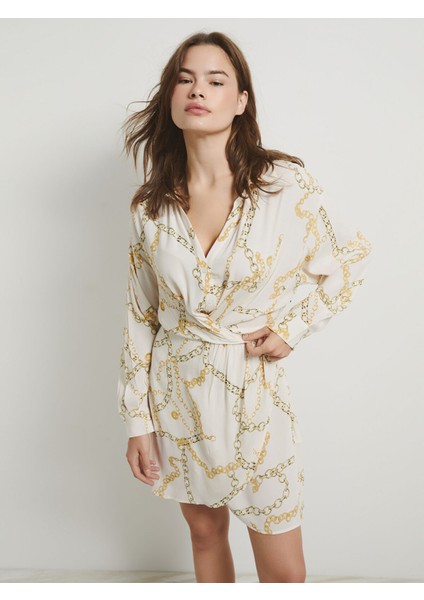 Yeni Sezon Gömlek Yaka Desenli Elbise