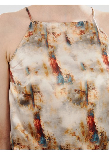 Yeni Sezon Halter Yaka Desenli Askılı Elbise modelleri