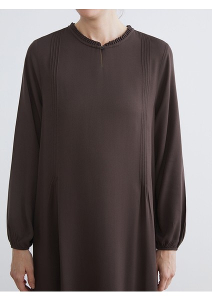 Yeni Sezon Fırfırlı Bisiklet Yaka Pile Detaylı Elbise modelleri