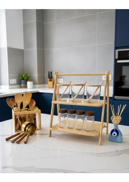 2 Katlı Bambu Baharatlık Standı – En Büyük Boy, Doğal Bambu Düzenleyici ve Mutfak Organizeri, Çay, Kahve Standı indirimleri