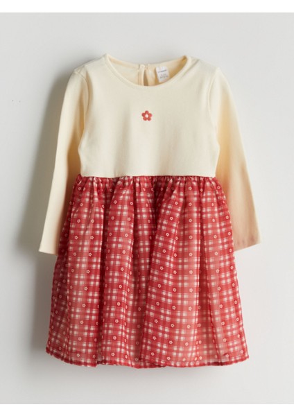 Yeni Sezon Bisiklet Yaka Çiçekli Kız Çocuk Kaşkorse Elbise