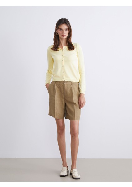 Yeni Sezon Loose Fit %100 Keten Kadın Pileli Şort