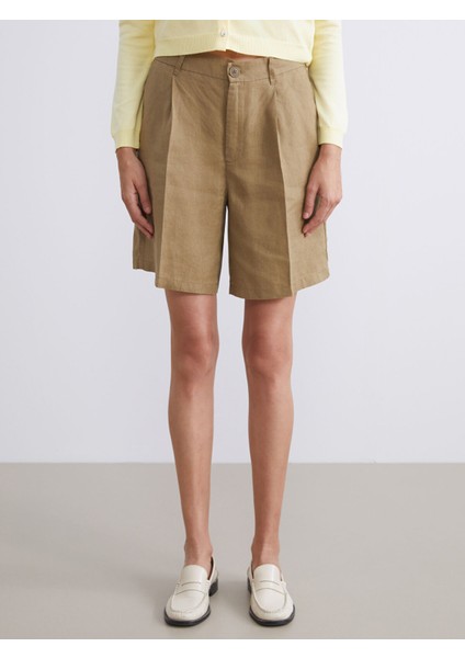 Yeni Sezon Loose Fit %100 Keten Kadın Pileli Şort fiyatları