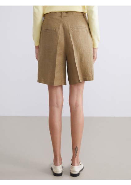 Yeni Sezon Loose Fit %100 Keten Kadın Pileli Şort fırsatları