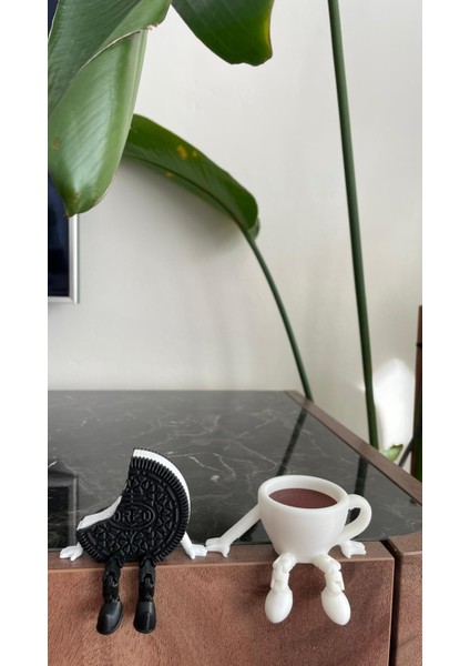 Hareketli Ayaklı Sevimli Kahve Fincanı & Yarım Oreo Figürleri - 3D Baskı Dekoratif 2 Adet fırsatları
