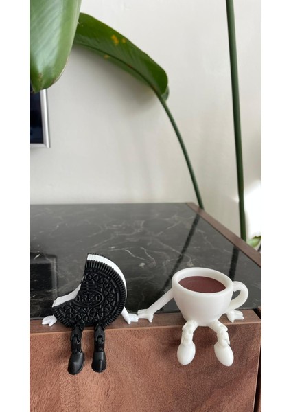 Hareketli Ayaklı Sevimli Kahve Fincanı & Yarım Oreo Figürleri - 3D Baskı Dekoratif 2 Adet indirimleri