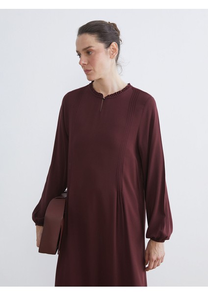 Yeni Sezon Fırfırlı Bisiklet Yaka Pile Detaylı Elbise