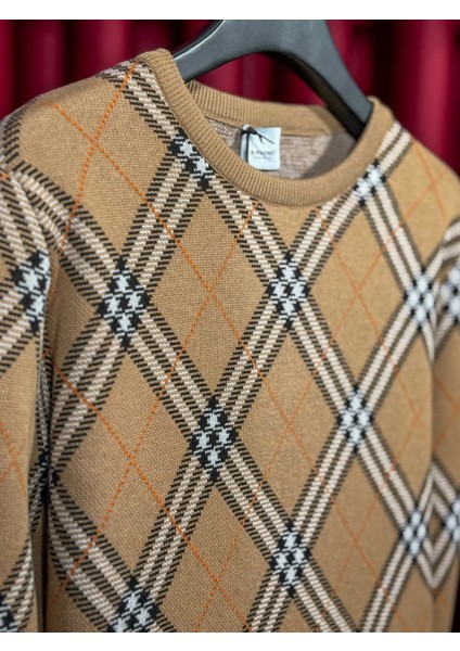 Desenli Kahverengi Erkek Pamuk Triko Kazak - Estetik ve Zarif modelleri