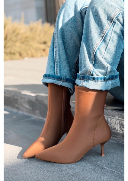 Evelin Kadın Dalgıç Ince Topuklu Bot Taba modelleri