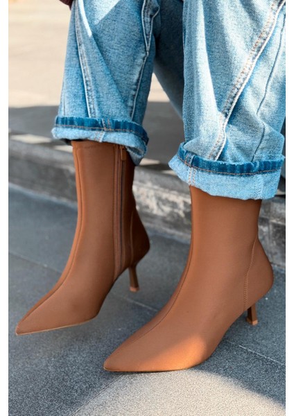 Evelin Kadın Dalgıç Ince Topuklu Bot Taba indirimleri