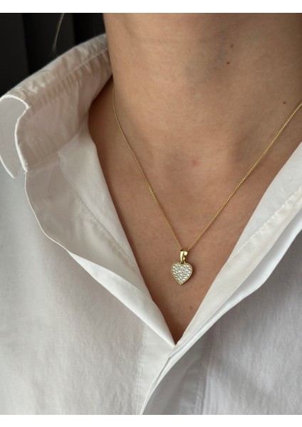 Taşlı Çelik Kalp Kolye