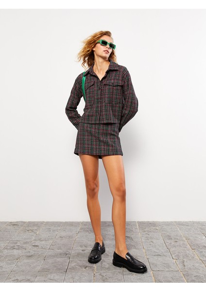 Yeni Sezon Kadın Beli Fermuarlı Ekose Tüvit Şort Etek