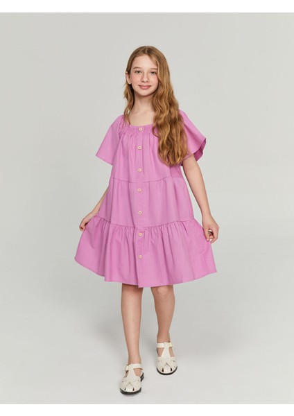 Yeni Sezon Kare Yaka Kız Çocuk Elbise