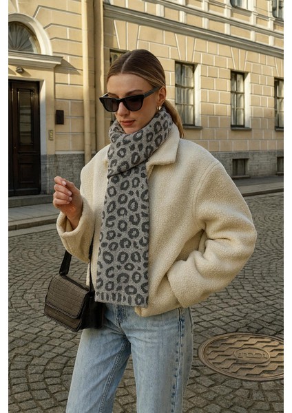 Kadın Leopar Desenli Çift Taraflı Triko Atkı modelleri