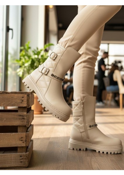 Kız Çocuk Zincir Tokalı Suya ve Soğuk Havaya Dayanıklı Kaymaz Kalın Taban Kışlık Bot Bootie Çizme modelleri