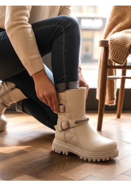 Kız Çocuk Zincir Tokalı Suya ve Soğuk Havaya Dayanıklı Kaymaz Kalın Taban Kışlık Bot Bootie Çizme fırsatları