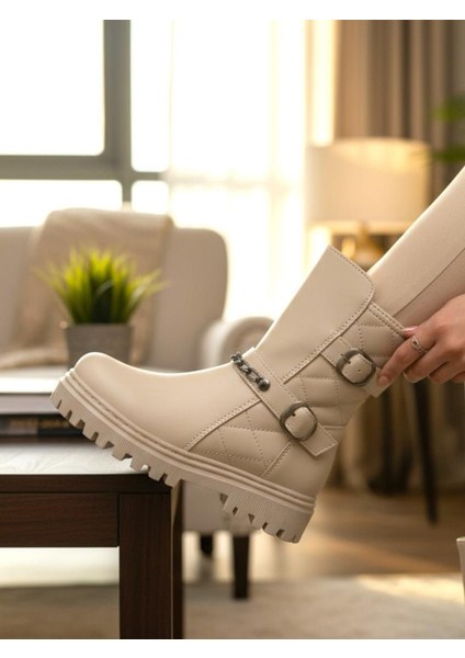 Kız Çocuk Zincir Tokalı Suya ve Soğuk Havaya Dayanıklı Kaymaz Kalın Taban Kışlık Bot Bootie Çizme indirimleri