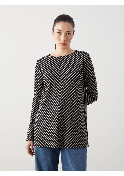 Yeni Sezon Bisiklet Yaka Çizgili Oversize Kadın Tunik