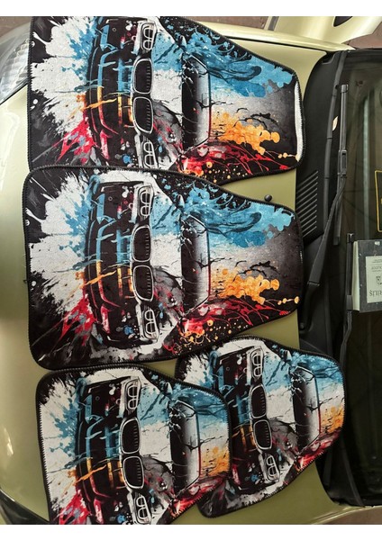 Modern Sanat Tarzı Araç Içi Dekor Paspas - Otomobil Desenli