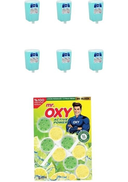 Köpük El Sabunu Yedek Kartuş 1 Lt * 6 Adet ( Mr. Oxy Klozet Wc Blok Limon Ferahlığı 2*50GR Hediyeli ) modelleri