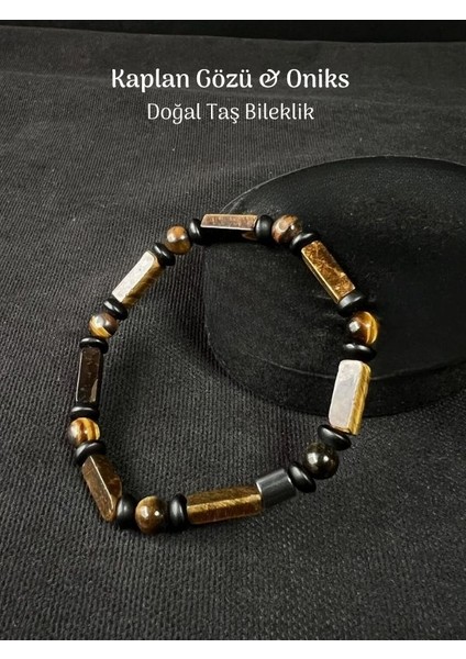 Yüksek Kalite Kaplan Gözü & Oniks Kombin Doğal Taş Bileklik Özel Tasarım