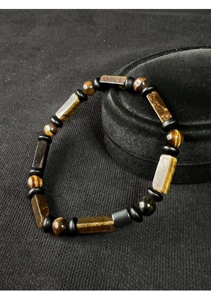 Yüksek Kalite Kaplan Gözü & Oniks Kombin Doğal Taş Bileklik Özel Tasarım modelleri