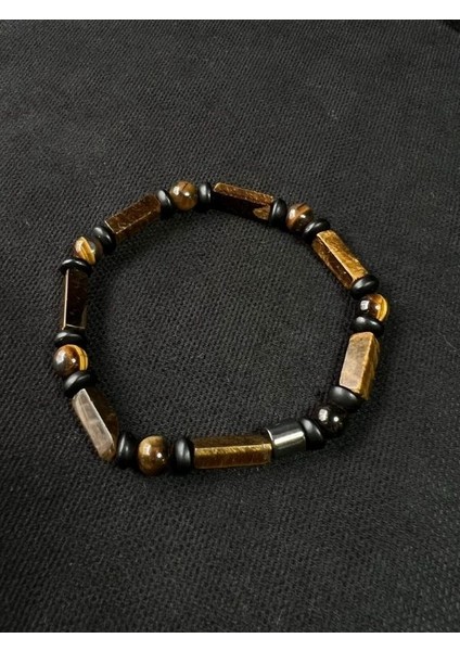 Yüksek Kalite Kaplan Gözü & Oniks Kombin Doğal Taş Bileklik Özel Tasarım fırsatları