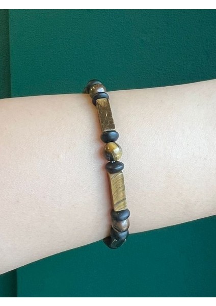 Yüksek Kalite Kaplan Gözü & Oniks Kombin Doğal Taş Bileklik Özel Tasarım indirimleri