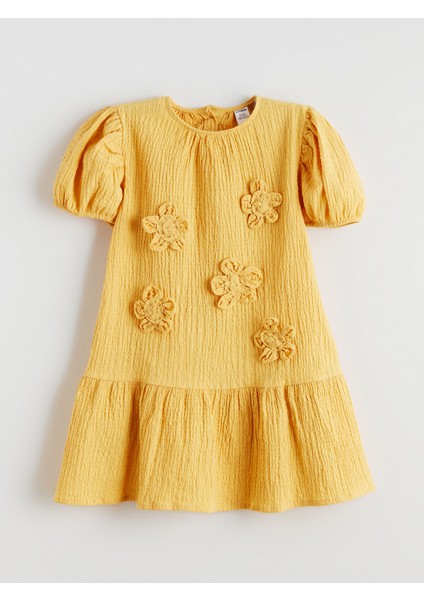 Yeni Sezon Bisiklet Yaka Çiçekli Kız Çocuk Elbise