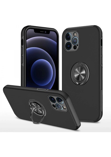 iPhone 12 Pro Kılıf Elit Yüzüklü Kapak - Siyah