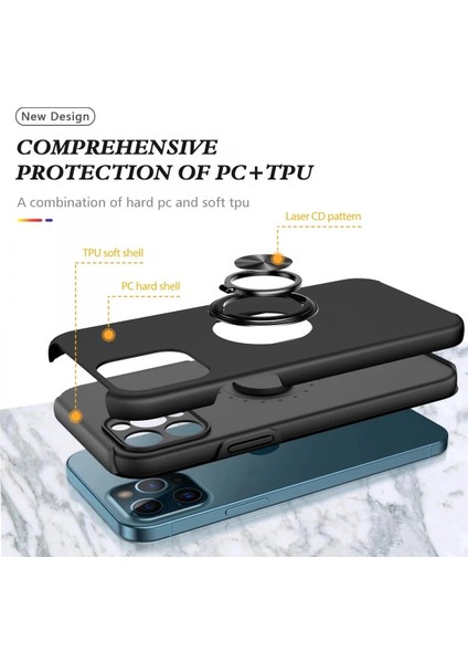 iPhone 12 Pro Kılıf Elit Yüzüklü Kapak - Siyah fiyatları