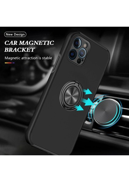 iPhone 12 Pro Kılıf Elit Yüzüklü Kapak - Siyah indirimleri