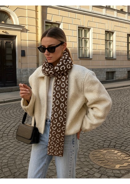 Kadın Leopar Desenli Çift Taraflı Triko Atkı modelleri