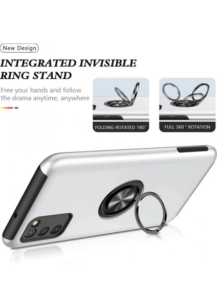 Samsung Galaxy A02S Kılıf Elit Yüzüklü Kapak - Gümüş modelleri
