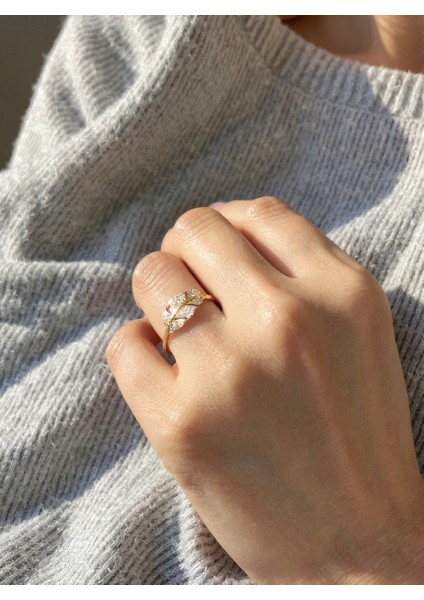 Ayarlanabilir Çelik Taşlı Yaprak Form Yüzük – Gold Renk / Eden Leaf Collection fiyatları